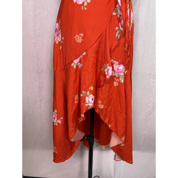 Altar'd State Women's Red Floral Satin Maxi Dress XS V-Neck High Low *read E108 - Picture 3 of 14